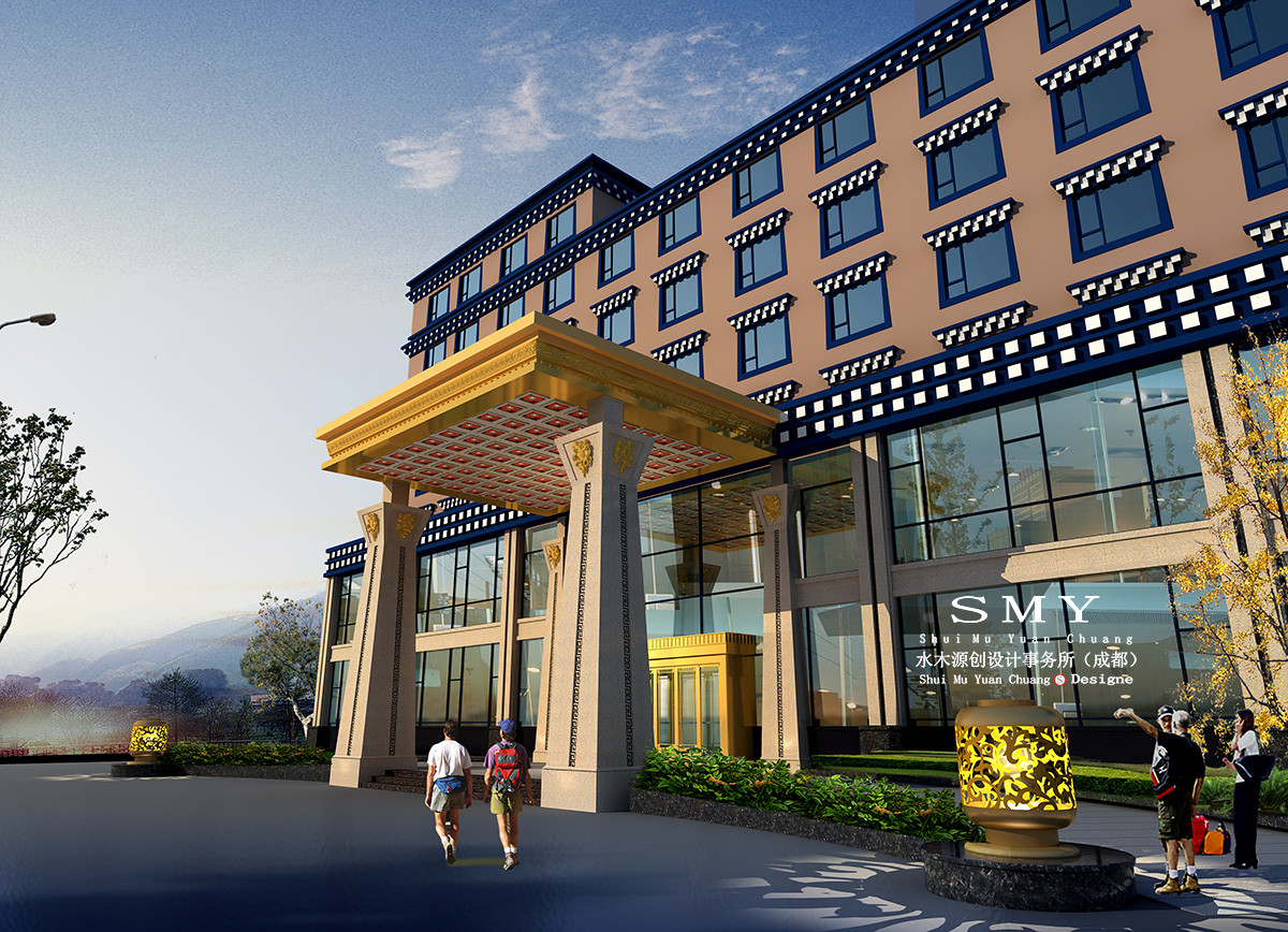 理塘酒店外觀設(shè)計，酒店門頭裝飾設(shè)計