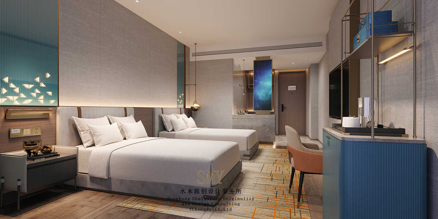 雙流酒店客房雙床房設(shè)計(jì)裝飾，酒店室內(nèi)設(shè)計(jì)效果