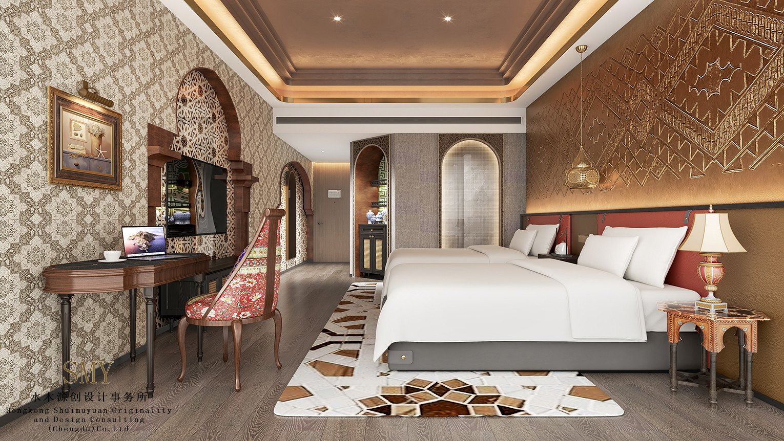 溫泉酒店雙人間酒店客房設(shè)計(jì)、溫泉客房裝修效果圖